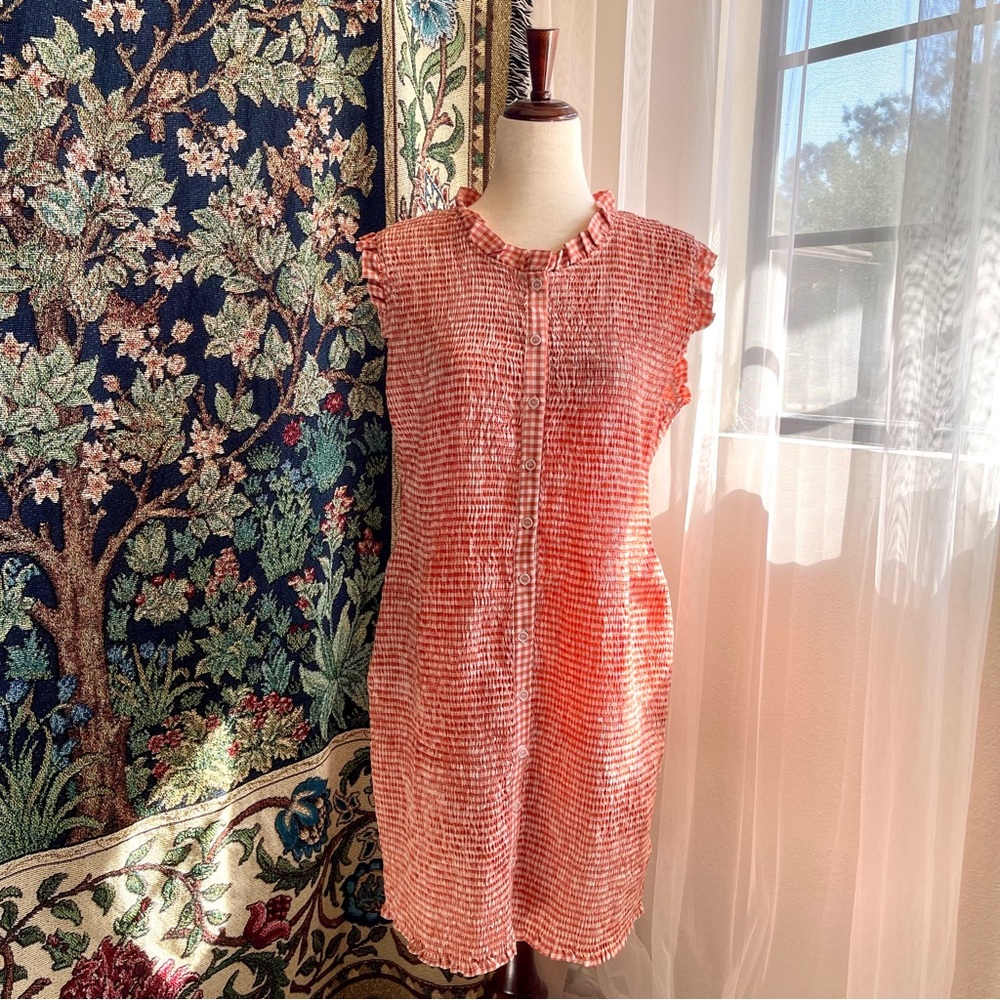 Urban Outfitters Vintage Style Orange and White Gingham Shirring Dress XL NWT